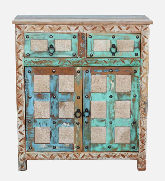 Reclaimed Wood Storage Cabinet In Distressed Paint Finish