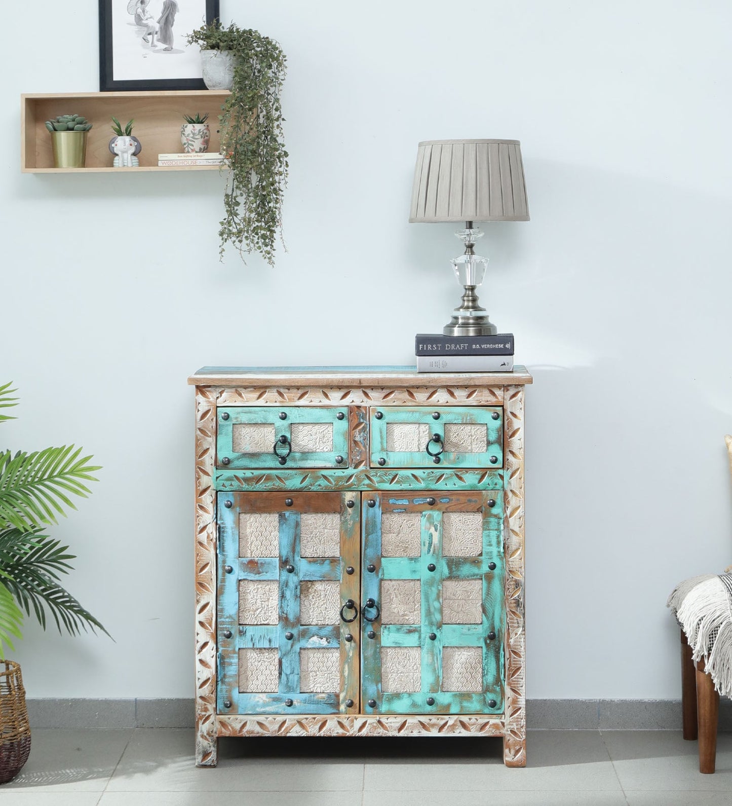 Reclaimed Wood Storage Cabinet In Distressed Paint Finish