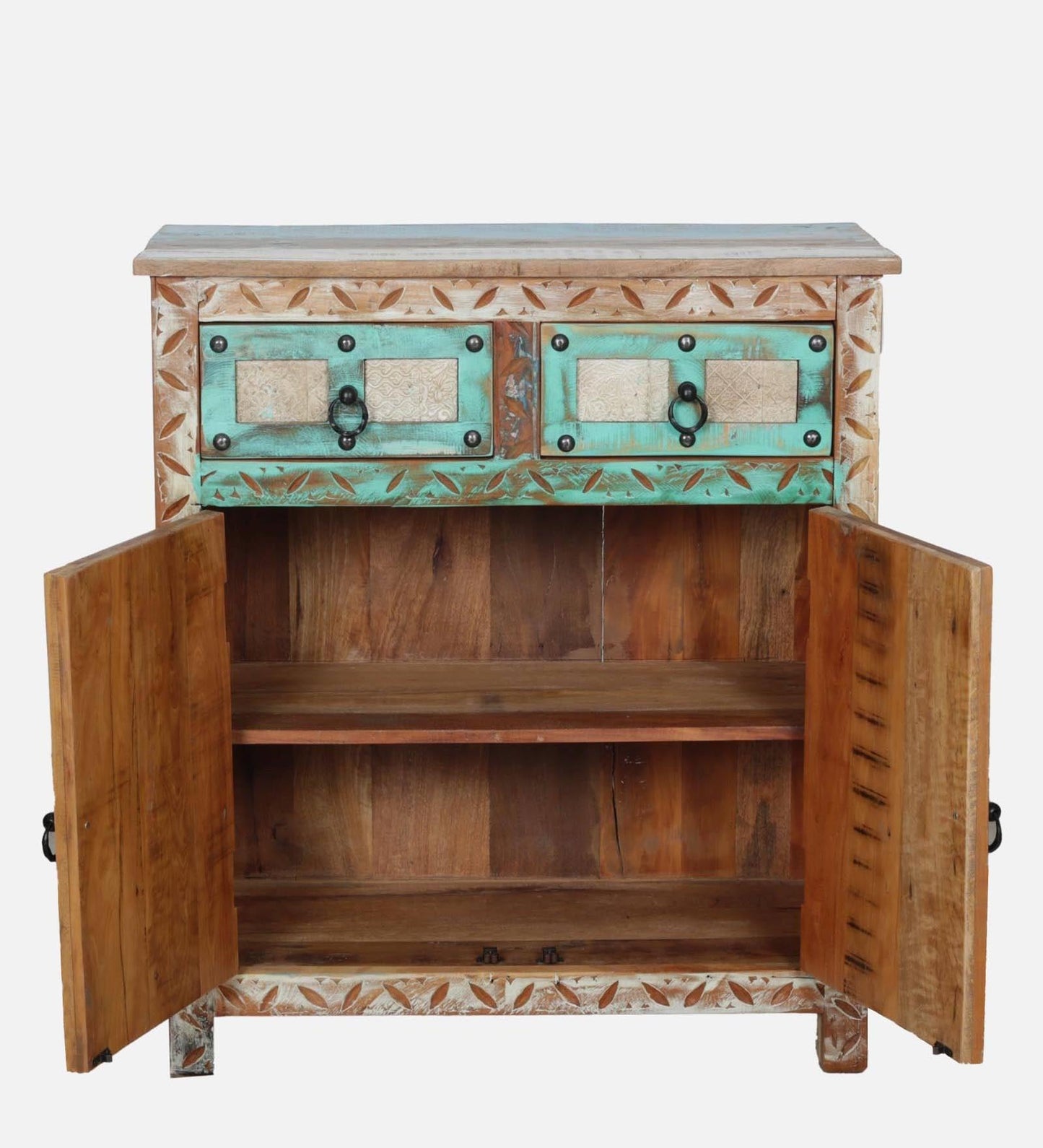 Reclaimed Wood Storage Cabinet In Distressed Paint Finish