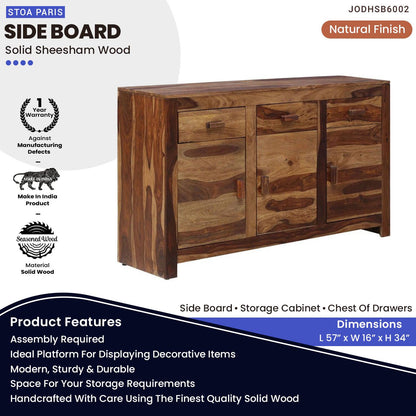 Mathew Wooden Side Board Storage Cabinet Chest Of Drawers With 3 Drawers And 3 Storage Compartments For The Living Room, Study And Office In Natural Polish Finish