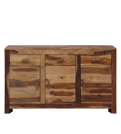 Mathew Wooden Side Board Storage Cabinet Chest Of Drawers With 3 Drawers And 3 Storage Compartments For The Living Room, Study And Office In Natural Polish Finish