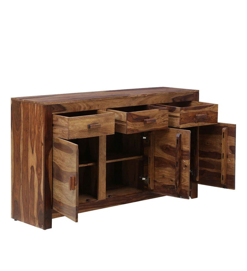 Mathew Wooden Side Board Storage Cabinet Chest Of Drawers With 3 Drawers And 3 Storage Compartments For The Living Room, Study And Office In Natural Polish Finish