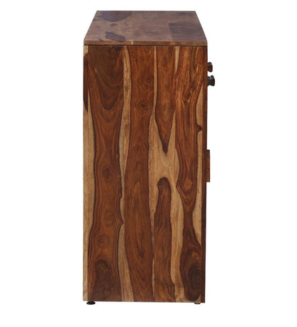 Mathew Wooden Side Board Storage Cabinet Chest Of Drawers With 3 Drawers And 3 Storage Compartments For The Living Room, Study And Office In Natural Polish Finish