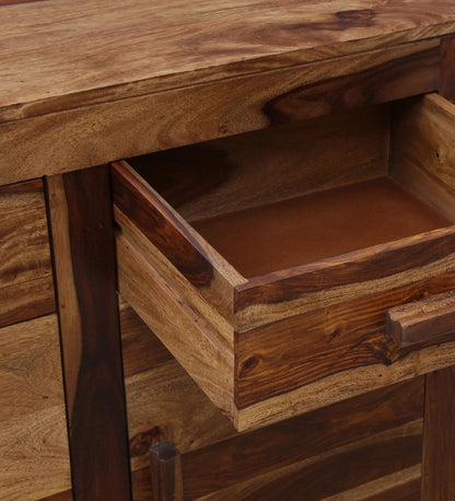 Mathew Wooden Side Board Storage Cabinet Chest Of Drawers With 3 Drawers And 3 Storage Compartments For The Living Room, Study And Office In Natural Polish Finish