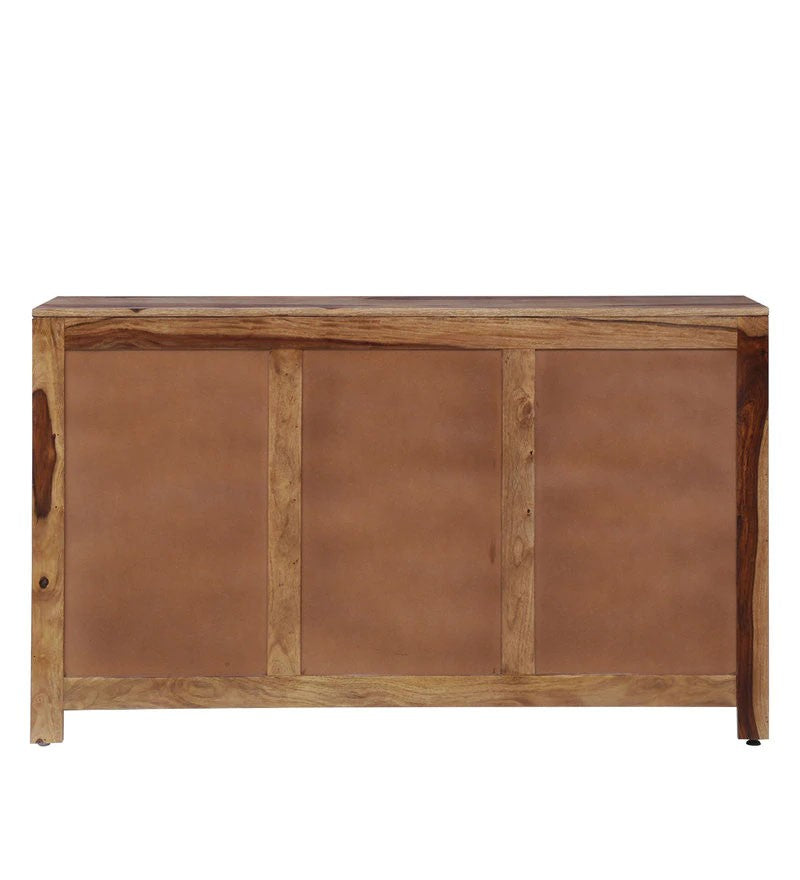 Mathew Wooden Side Board Storage Cabinet Chest Of Drawers With 3 Drawers And 3 Storage Compartments For The Living Room, Study And Office In Natural Polish Finish