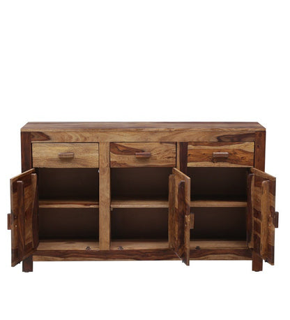 Mathew Wooden Side Board Storage Cabinet Chest Of Drawers With 3 Drawers And 3 Storage Compartments For The Living Room, Study And Office In Natural Polish Finish