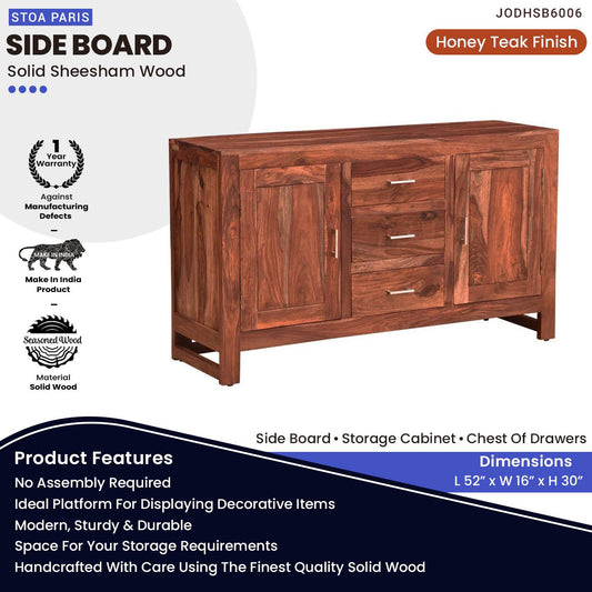 Stuart Sheesham Wood Side Board Storage Cabinet Chest Of Drawers In Honey Teak Polish Finish