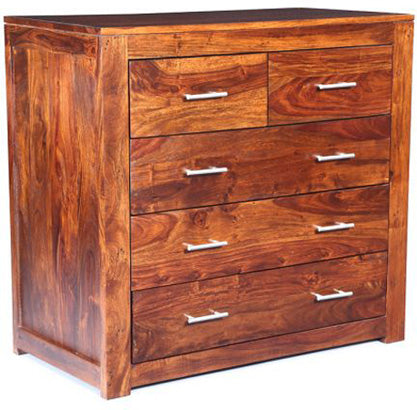 Aspen - Solid Wood Chest Of Five Drawers In Teak Finish