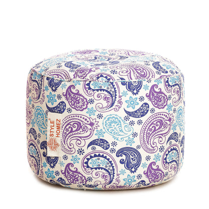 Round - Cotton Canvas Printed Ottoman  Bean Stool - Large