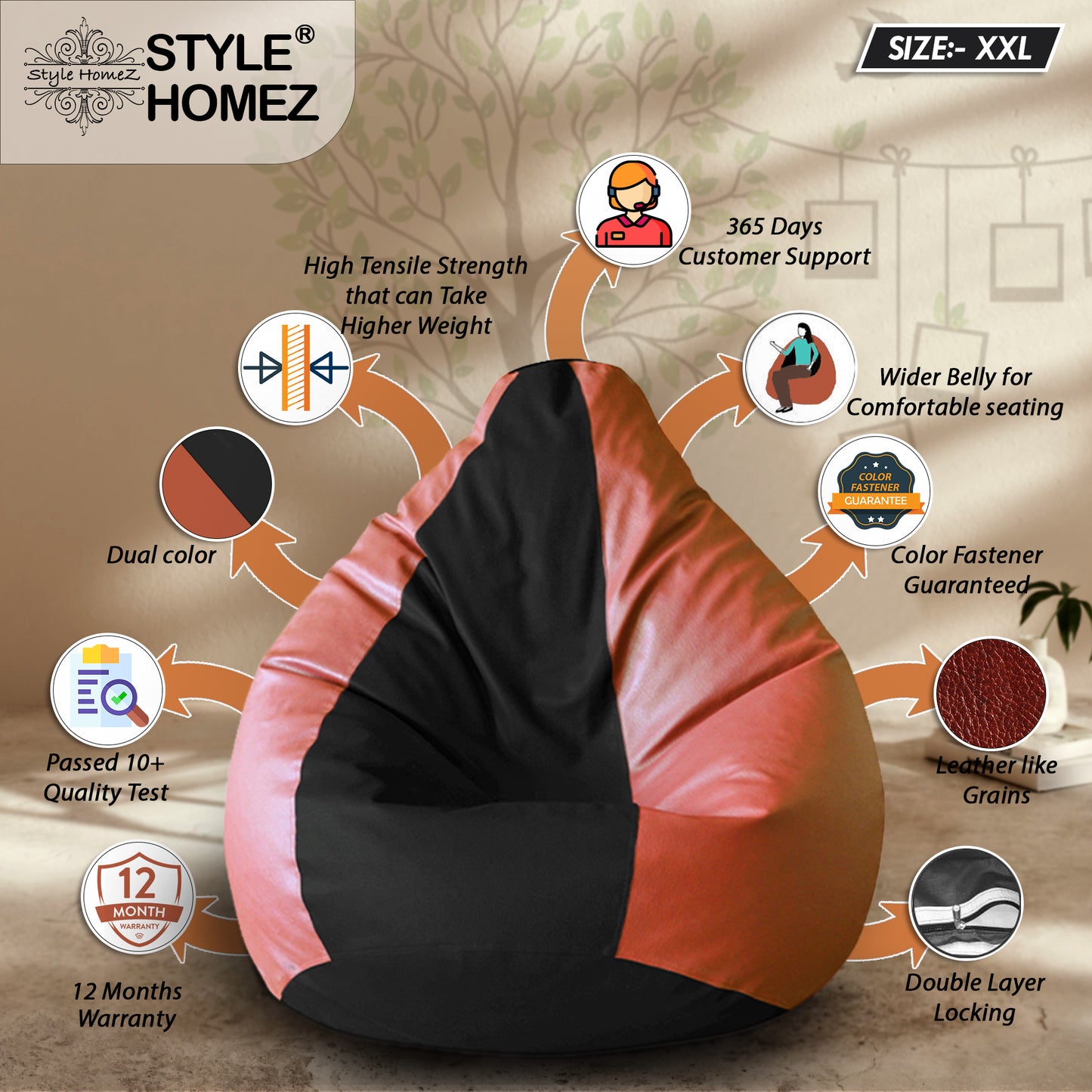 Classic - Leatherette Bean Bag With Fillers - XXL