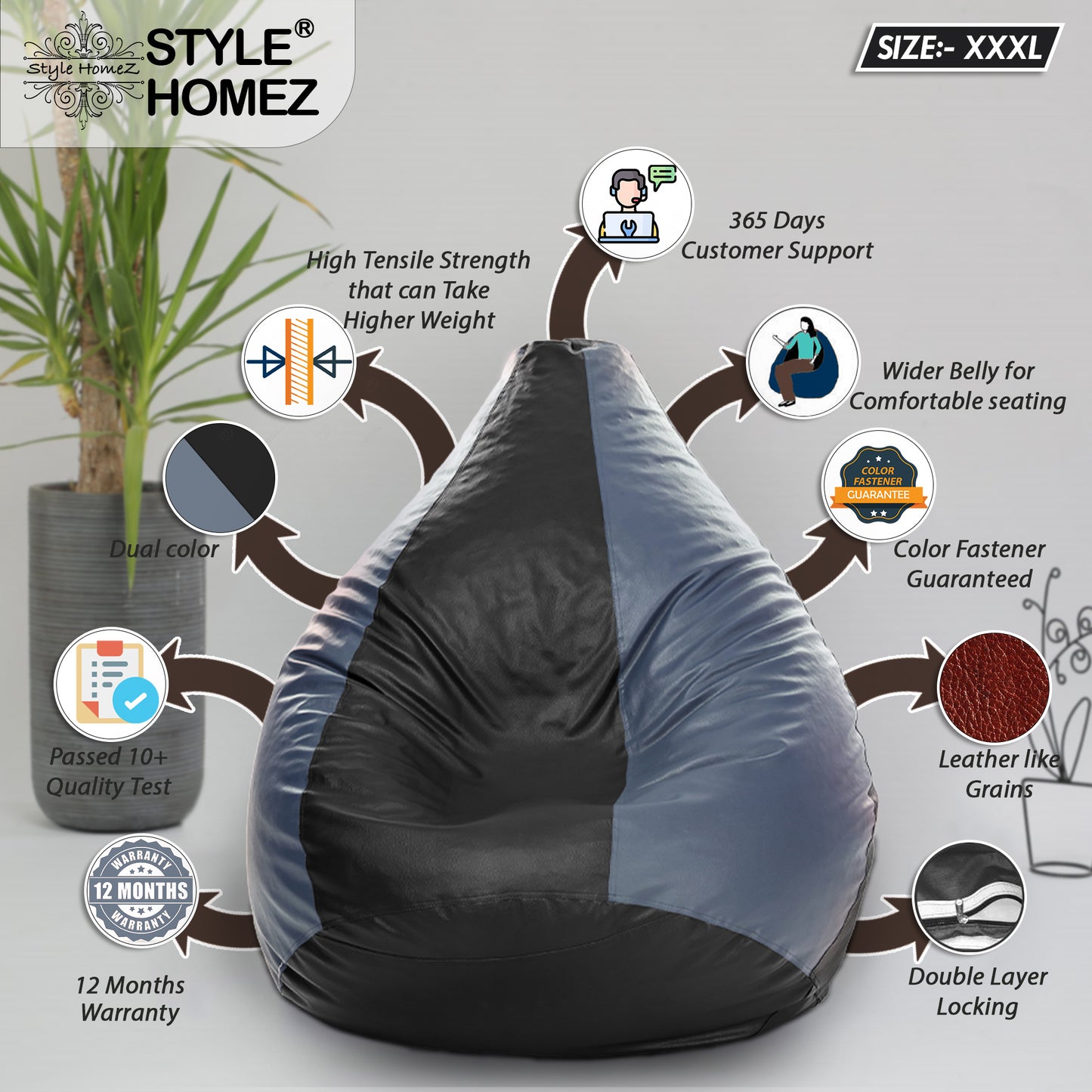 Classic - Leatherette Bean Bag With Fillers - XXXL