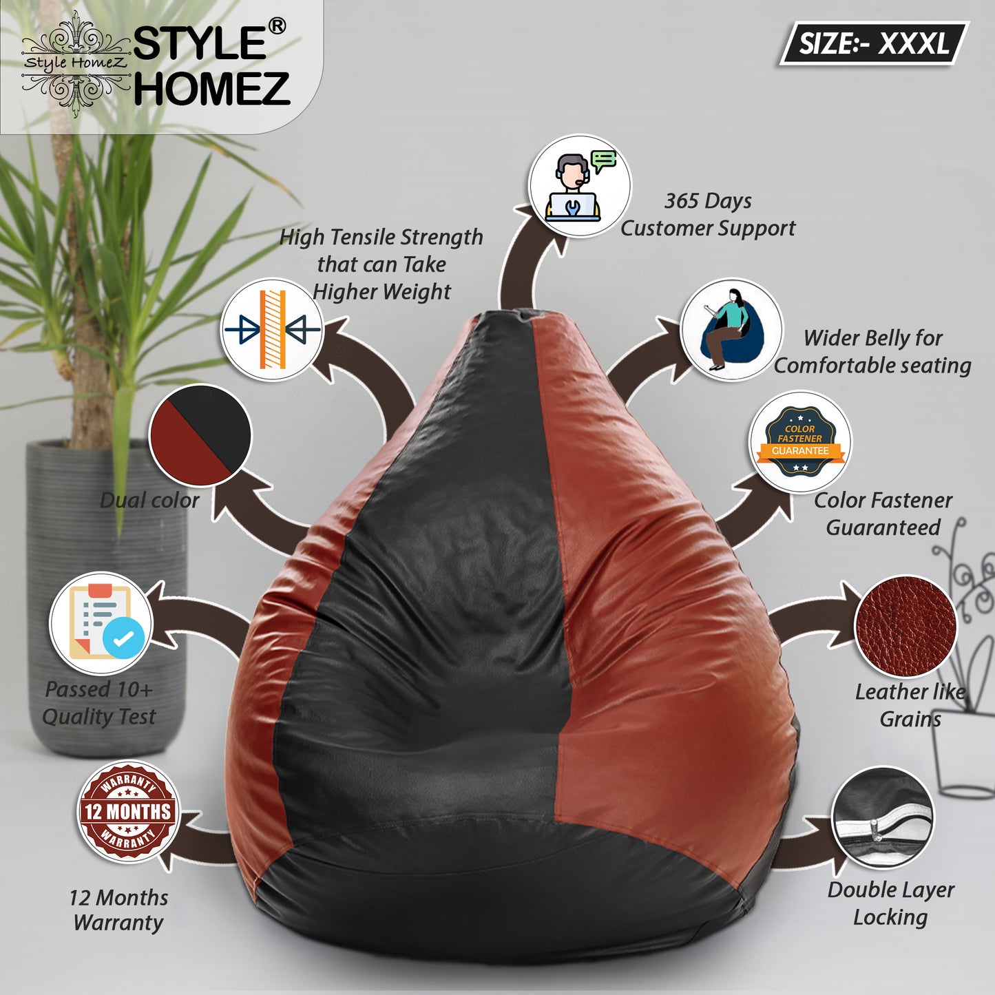 Classic - Leatherette Bean Bag With Fillers - XXXL