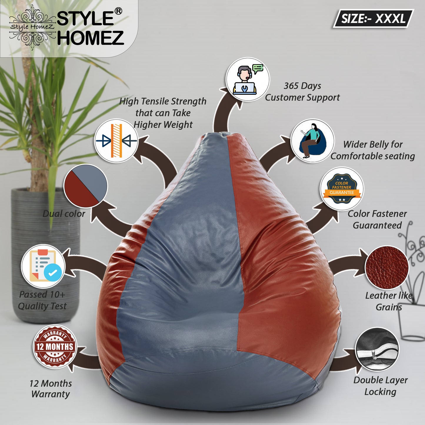 Classic - Leatherette Bean Bag With Fillers - XXXL