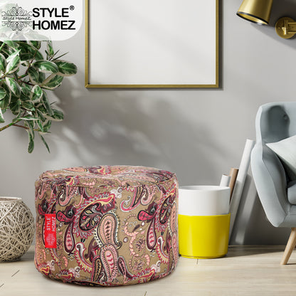 Round - Cotton Canvas Printed Ottoman  Bean Stool - Large