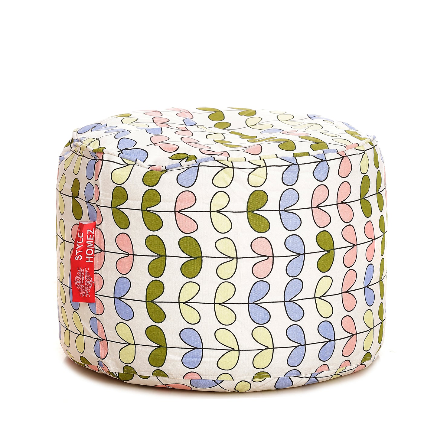 Round - Cotton Canvas Printed Ottoman  Bean Stool - Large