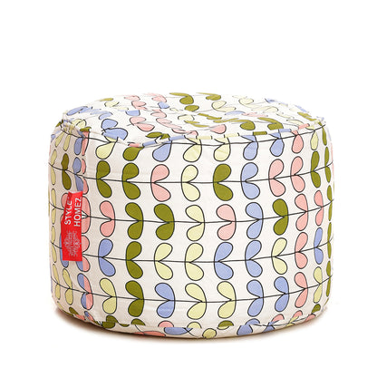 Round - Cotton Canvas Printed Ottoman  Bean Stool - Large
