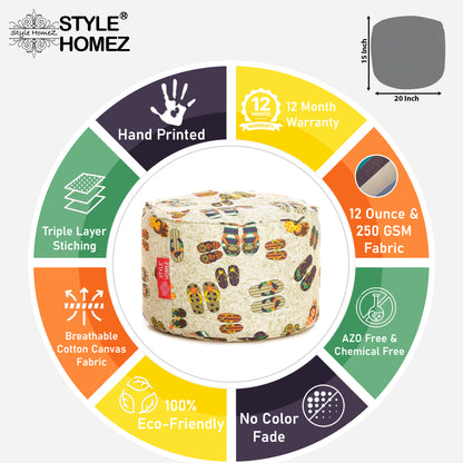 Round - Cotton Canvas Printed Ottoman  Bean Stool - Large