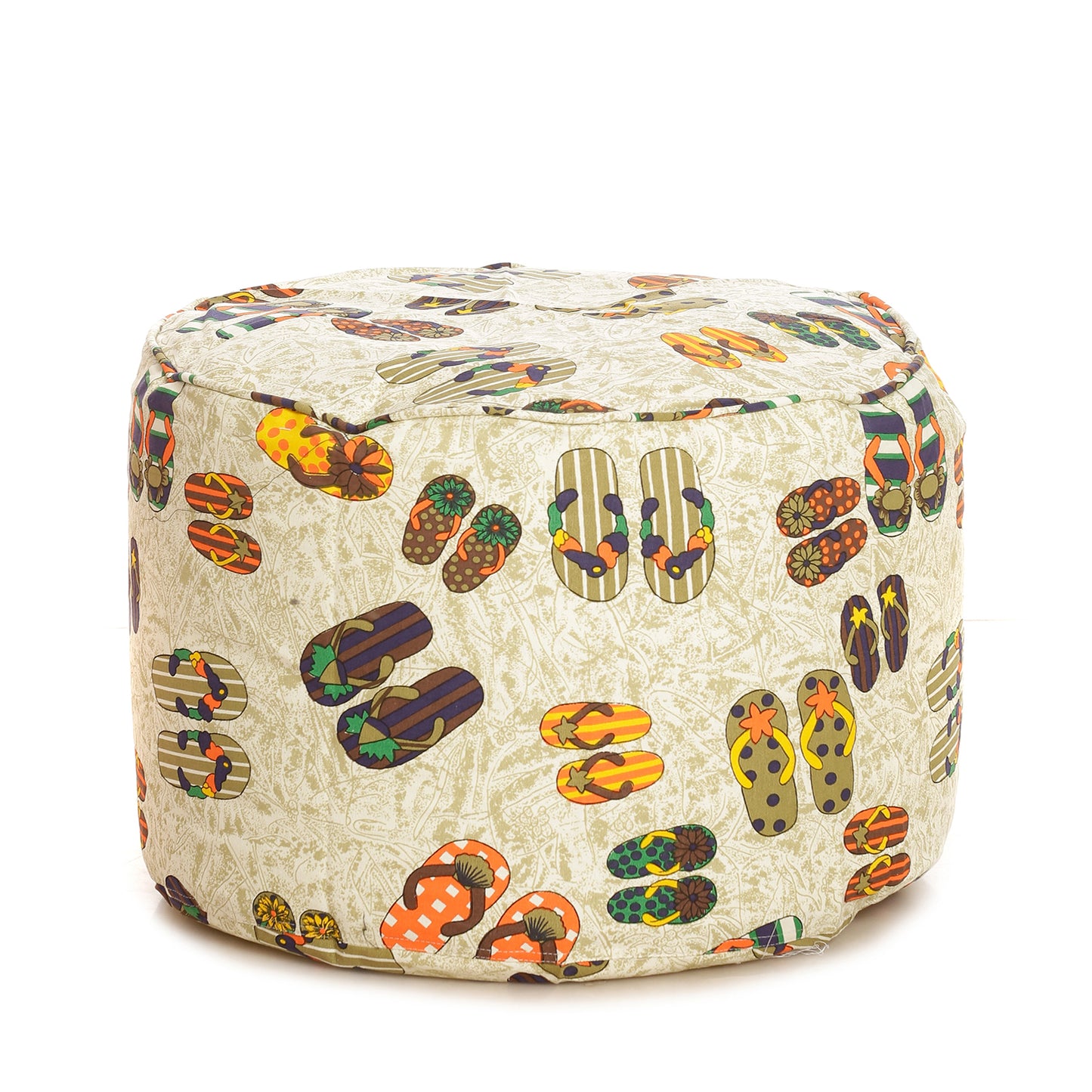 Round - Cotton Canvas Printed Ottoman  Bean Stool - Large