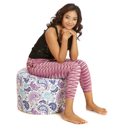 Round - Cotton Canvas Printed Ottoman  Bean Stool - Large
