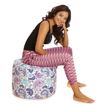 Round - Cotton Canvas Printed Ottoman  Bean Stool - Large