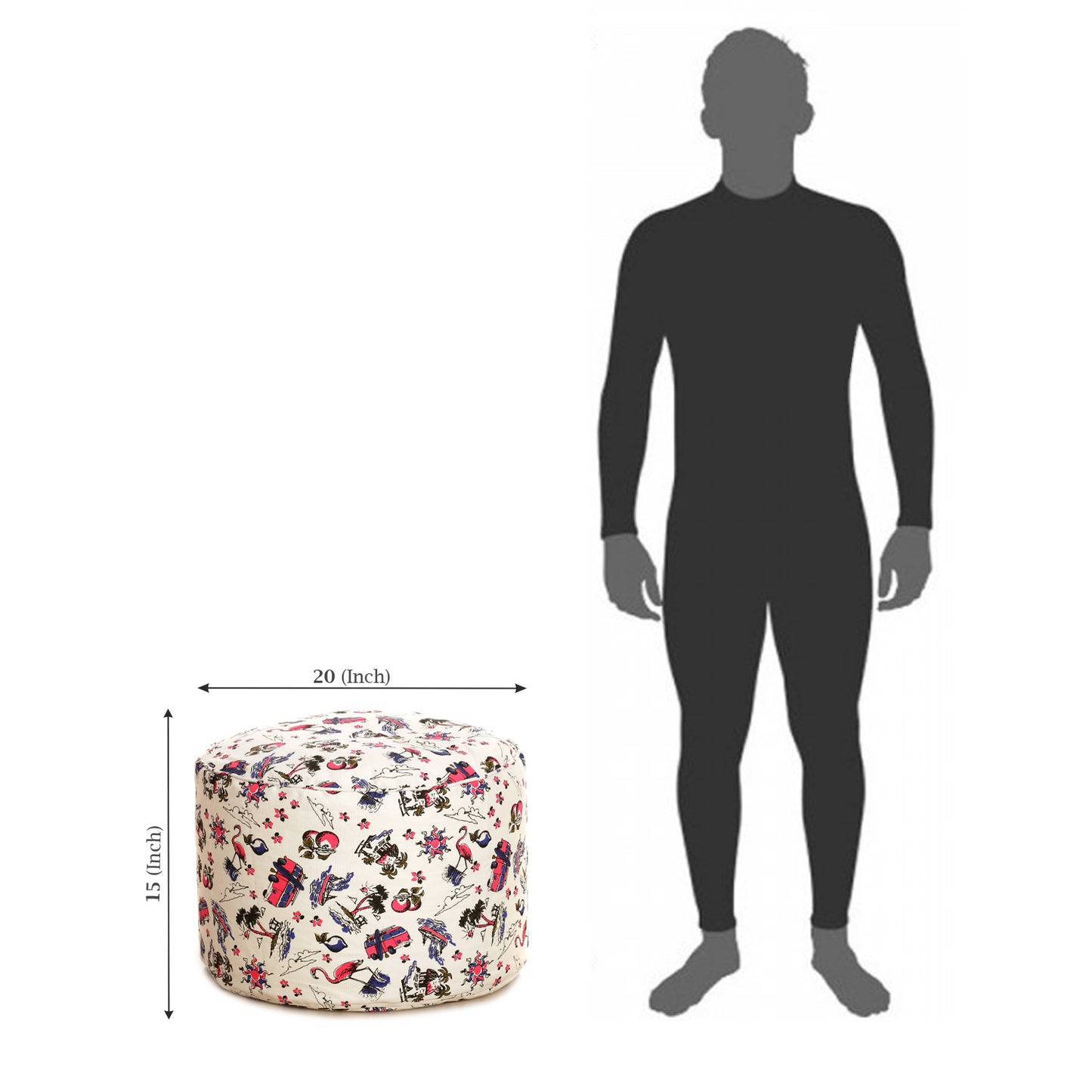 Round - Cotton Canvas Printed Ottoman  Bean Stool - Large