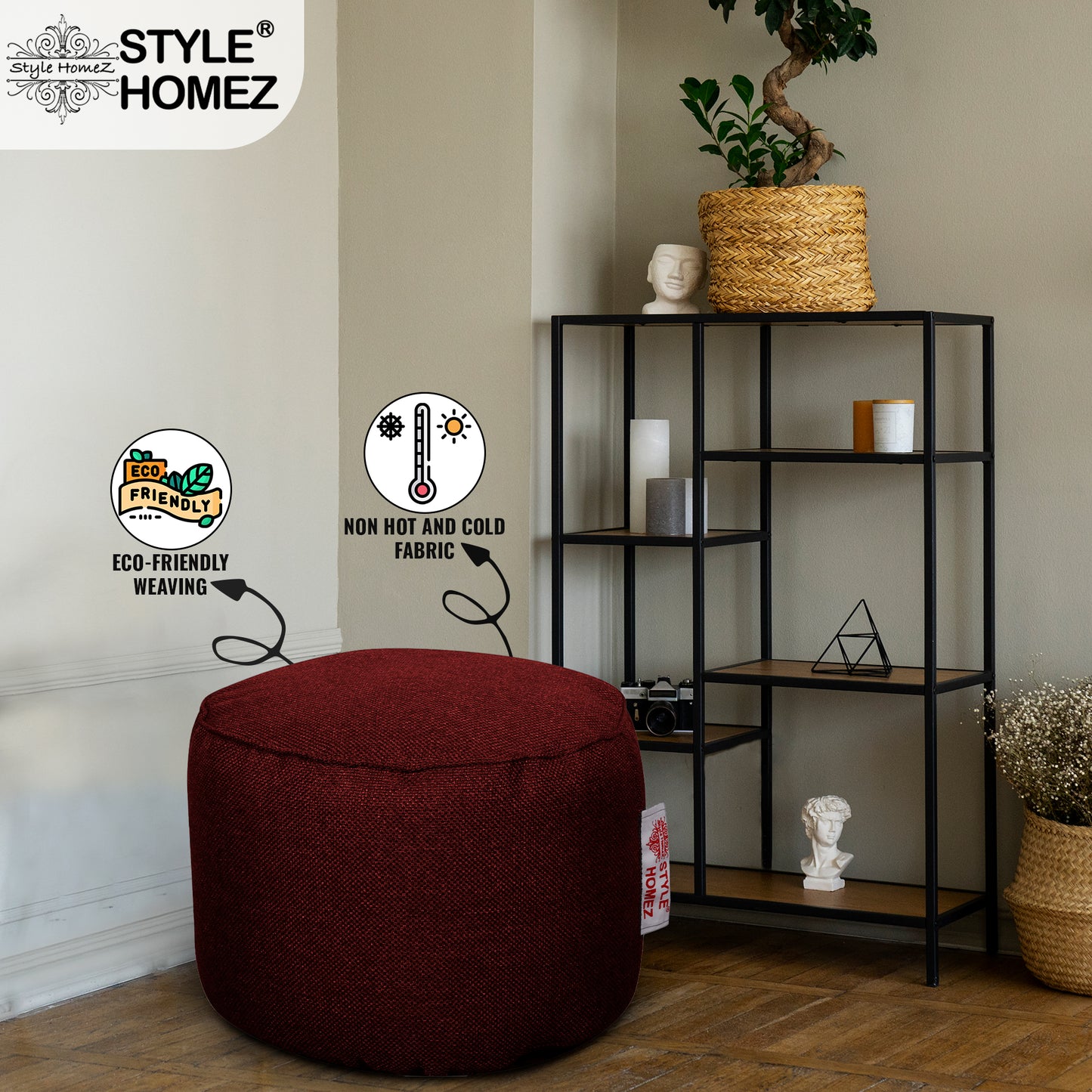 Organix - Round Jute Fabric Bean Bag Ottoman Stool - Large