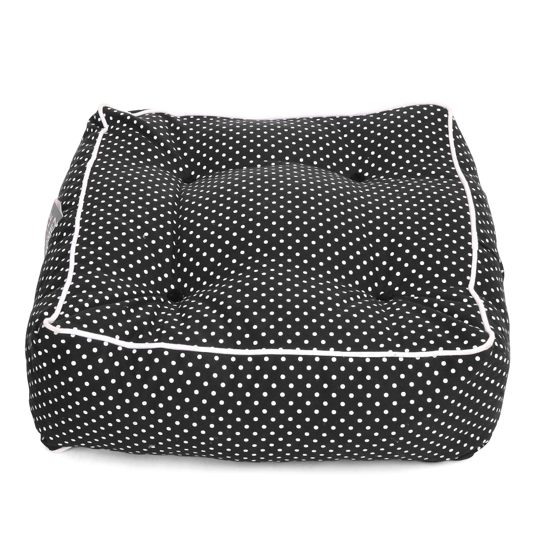 Canvas Polka Dots Square Floor Cushion With Beans - Large Size