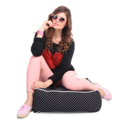 Canvas Polka Dots Square Floor Cushion With Beans - Large Size