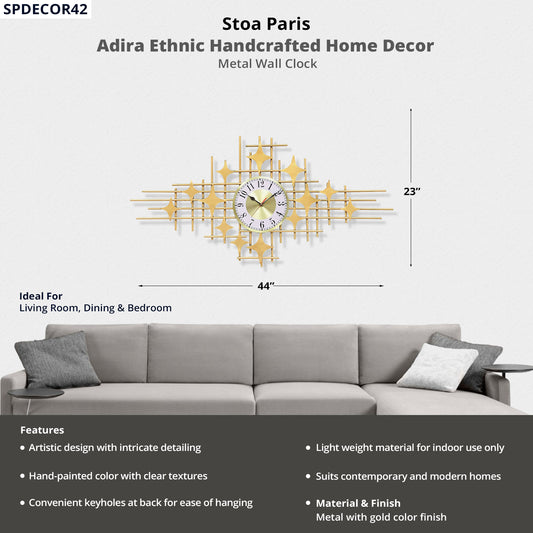 Adira - Handcrafted Décor - Metal Wall Clock - In Gold Colour