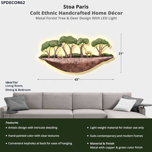 Colt - Handcrafted Décor With LED Light - Metal Forest Tree & Deer Design - Multi Colour