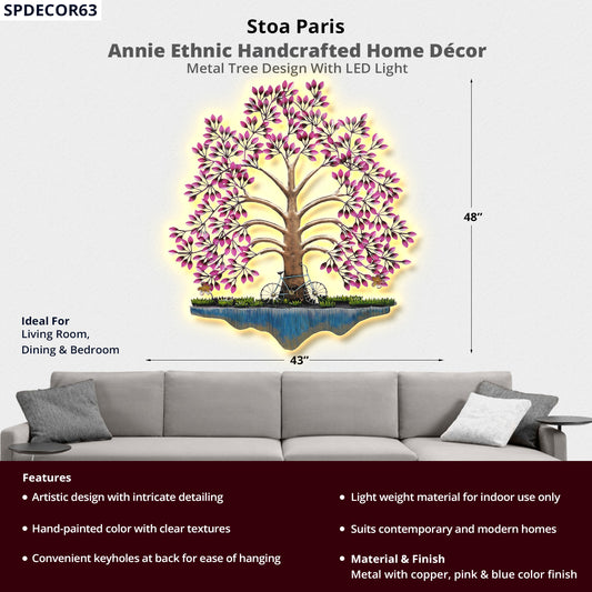 Annie - Handcrafted Décor With Led Light - Metal Tree Design In Multi Colour