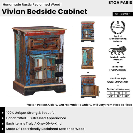 Vivian Handmade Rustic Reclaimed Wood Bedside Table In Distress Finish