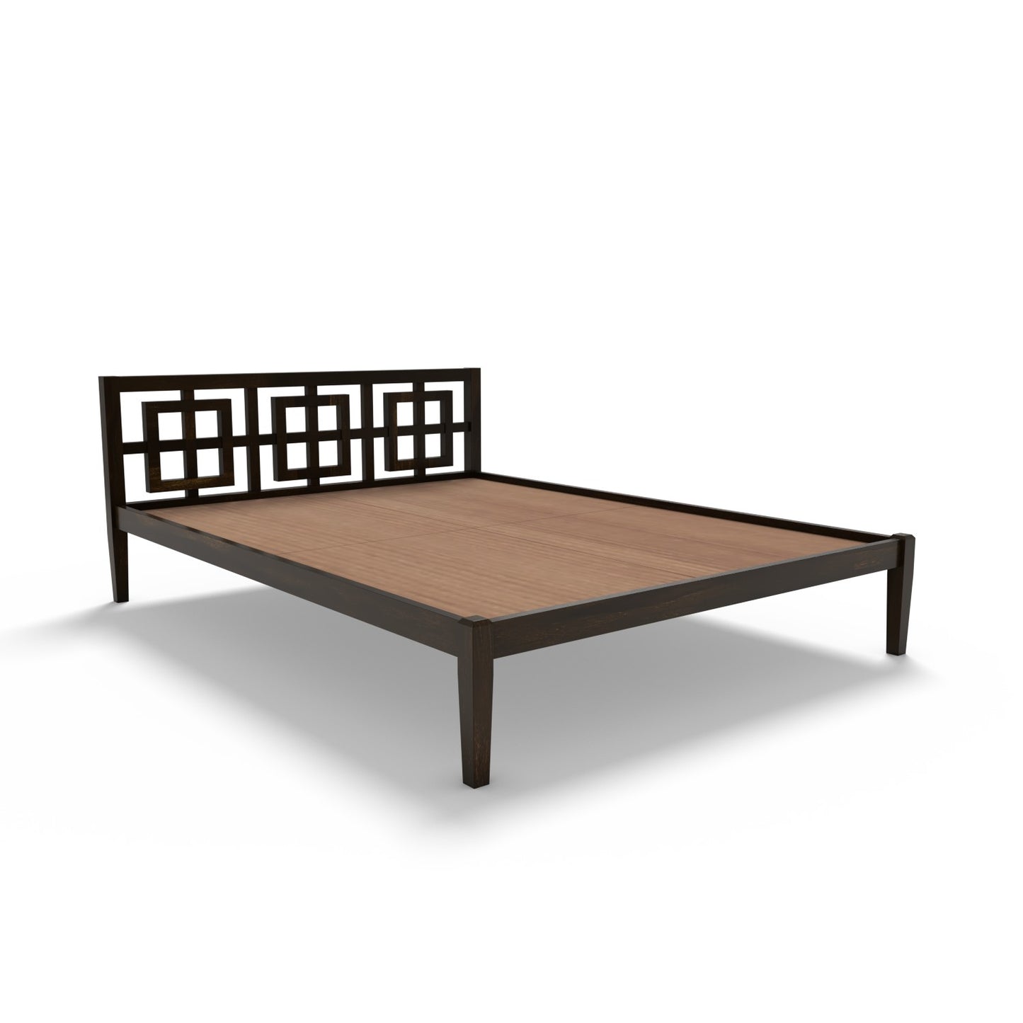 Hilok Non Storage King Bed In Solid Sheesham Wood In Walnut Polish Finish