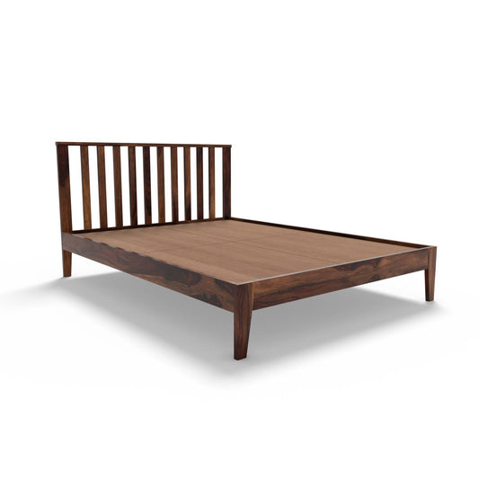 Non Storage King Bed In Solid Sheesham Wood  In  Walnut Polish Finish