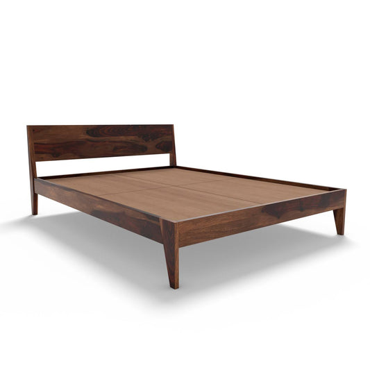 Non Storage Queen Bed In Sheesham Wood - Walnut Polish Finish