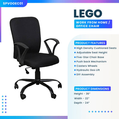 Lego Ergonomic Chair For Work From Home & Office - Black