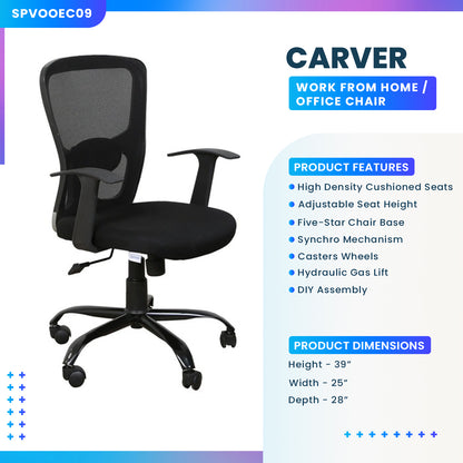 Carver - Medium Back Ergonomic Chair for Work from Home & Office - Black