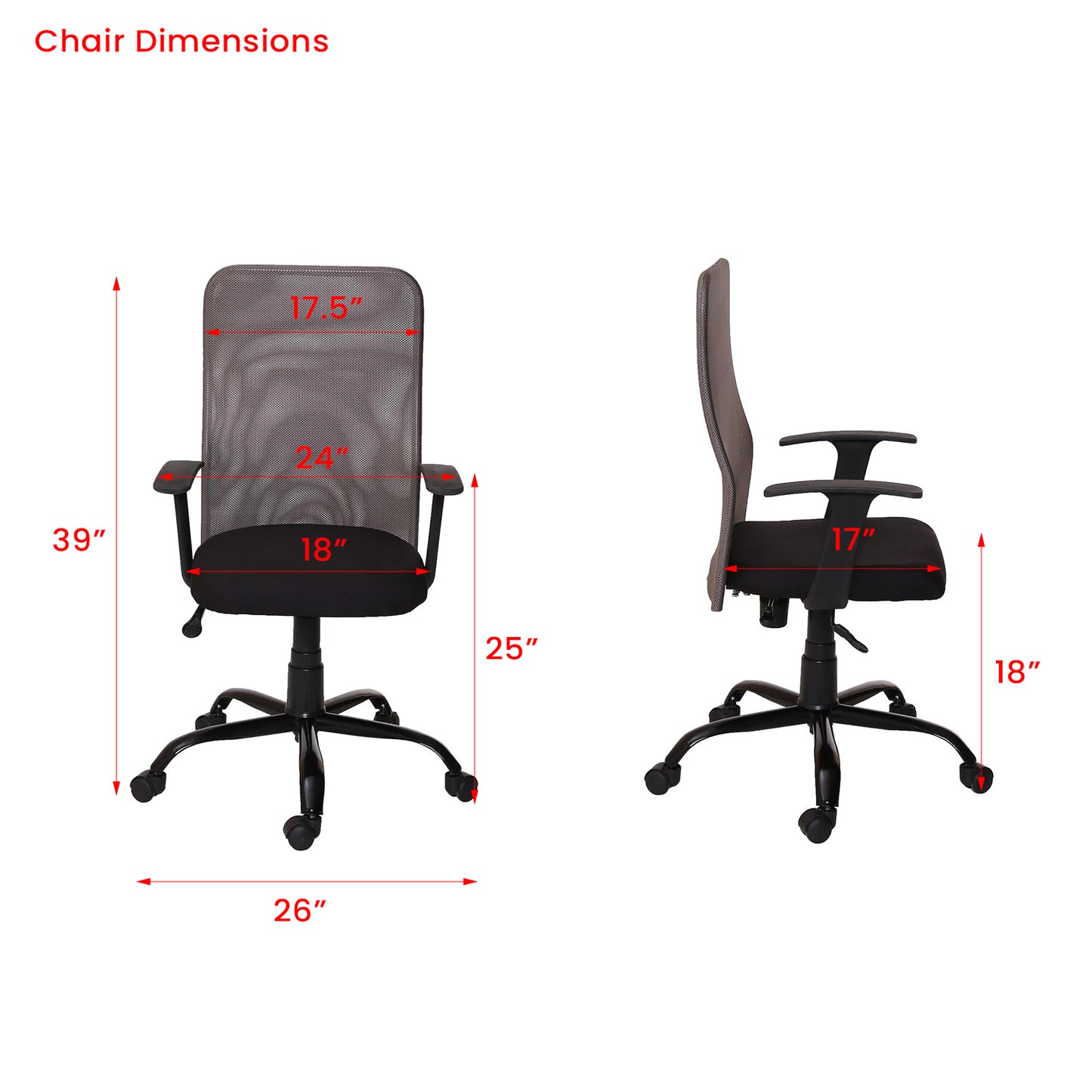 Philip - Medium Back Ergonomic Chair for Work from Home & Office - Grey & Black