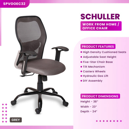 Schuller - Medium Back Ergonomic Chair for Work from Home & Office - Grey