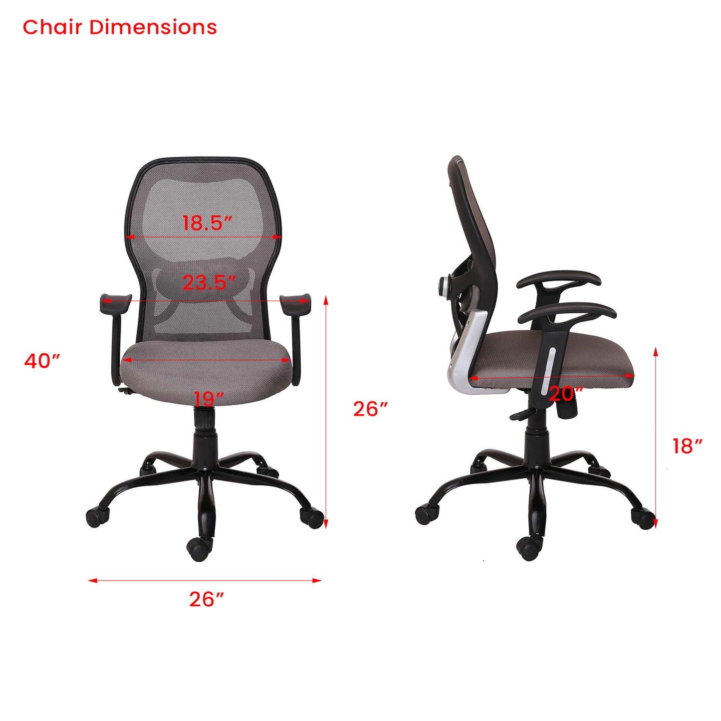 Schuller - Medium Back Ergonomic Chair for Work from Home & Office - Grey