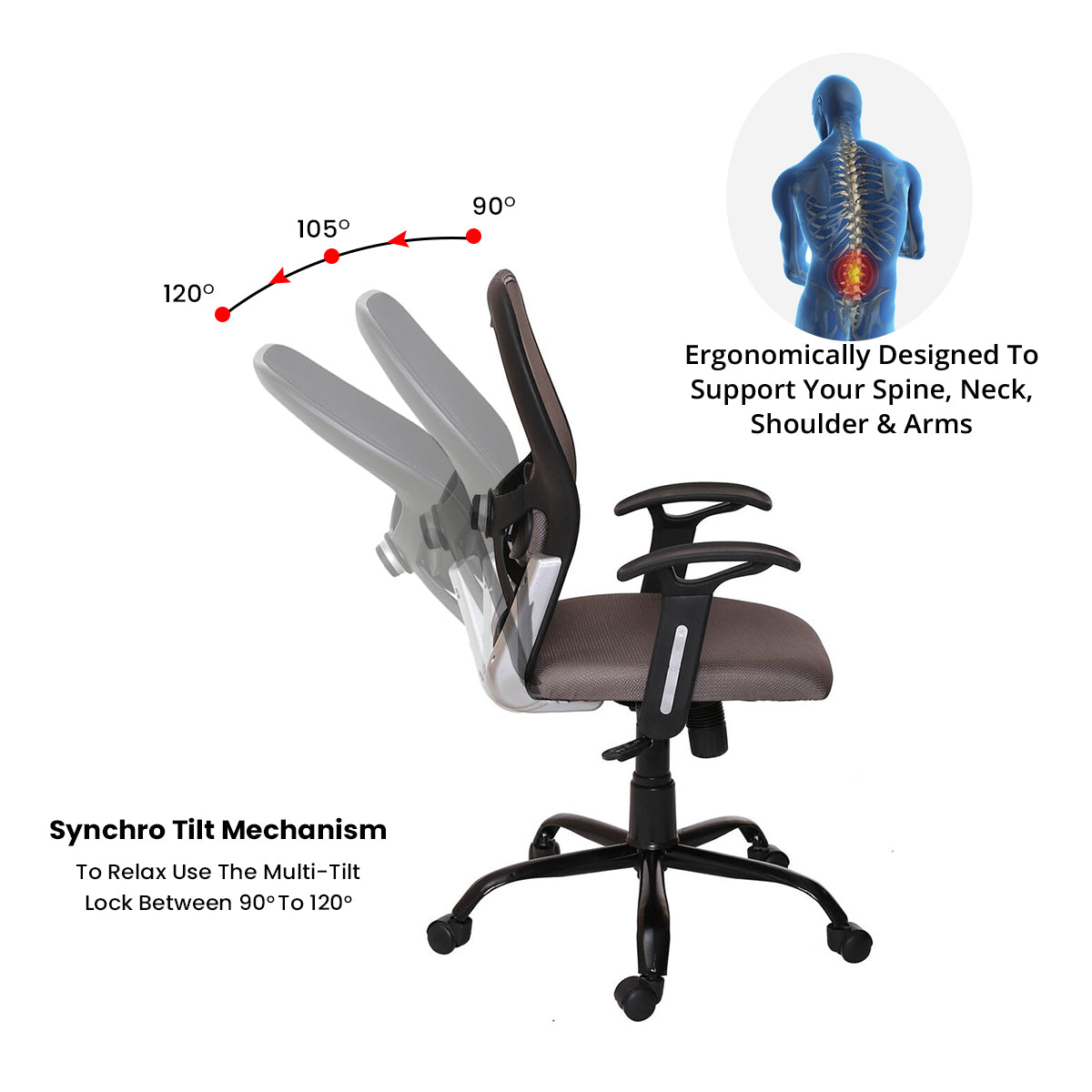 Schuller - Medium Back Ergonomic Chair for Work from Home & Office - Grey