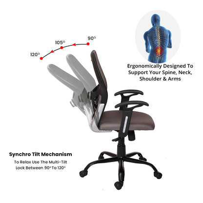Schuller - Medium Back Ergonomic Chair for Work from Home & Office - Grey