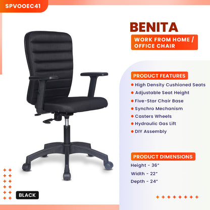 Benita - Medium Back Ergonomic Chair for Work from Home & Office - Black