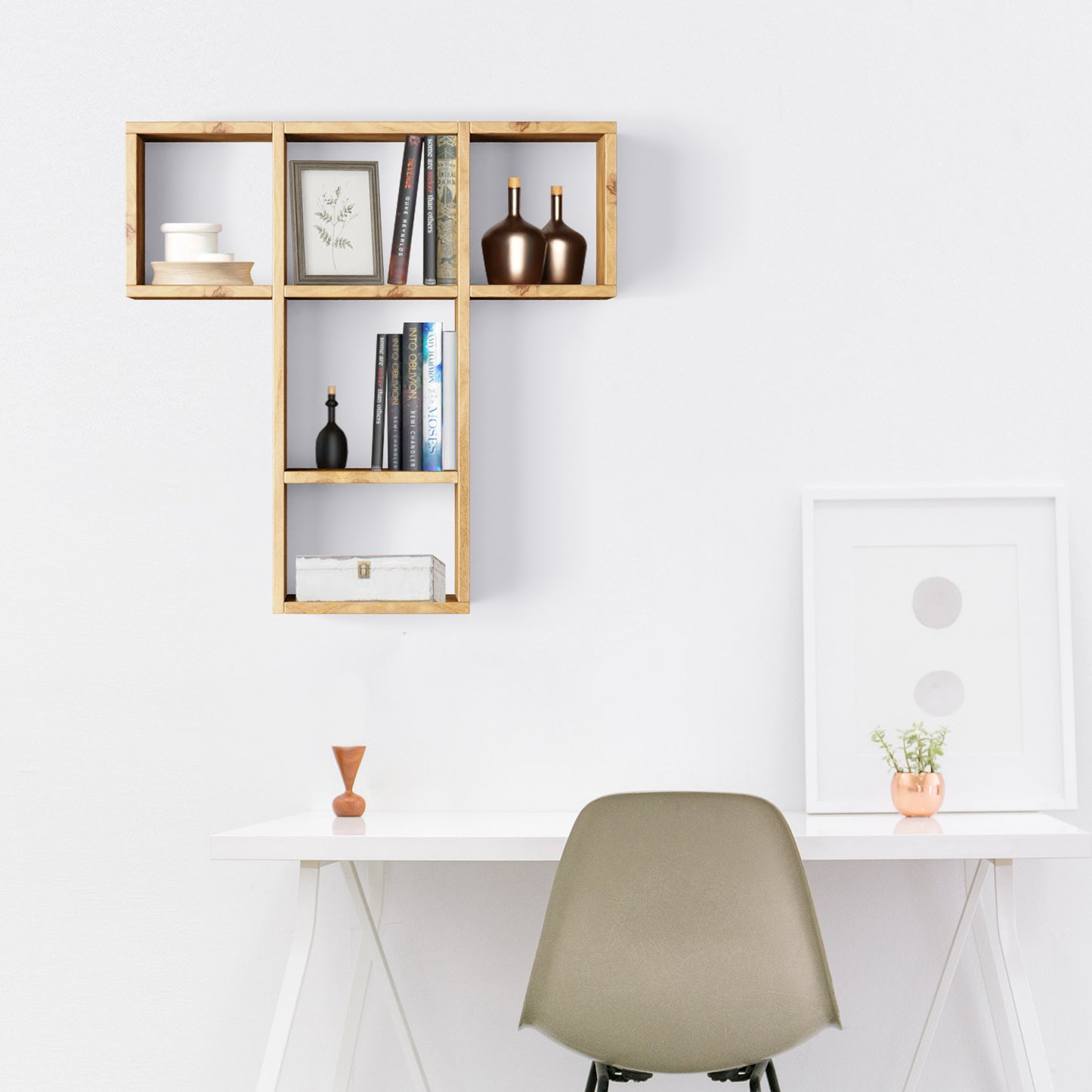 Bookshelf Alphabet "T" In Mango Wood Natural Polish Shade For  Books & Decor